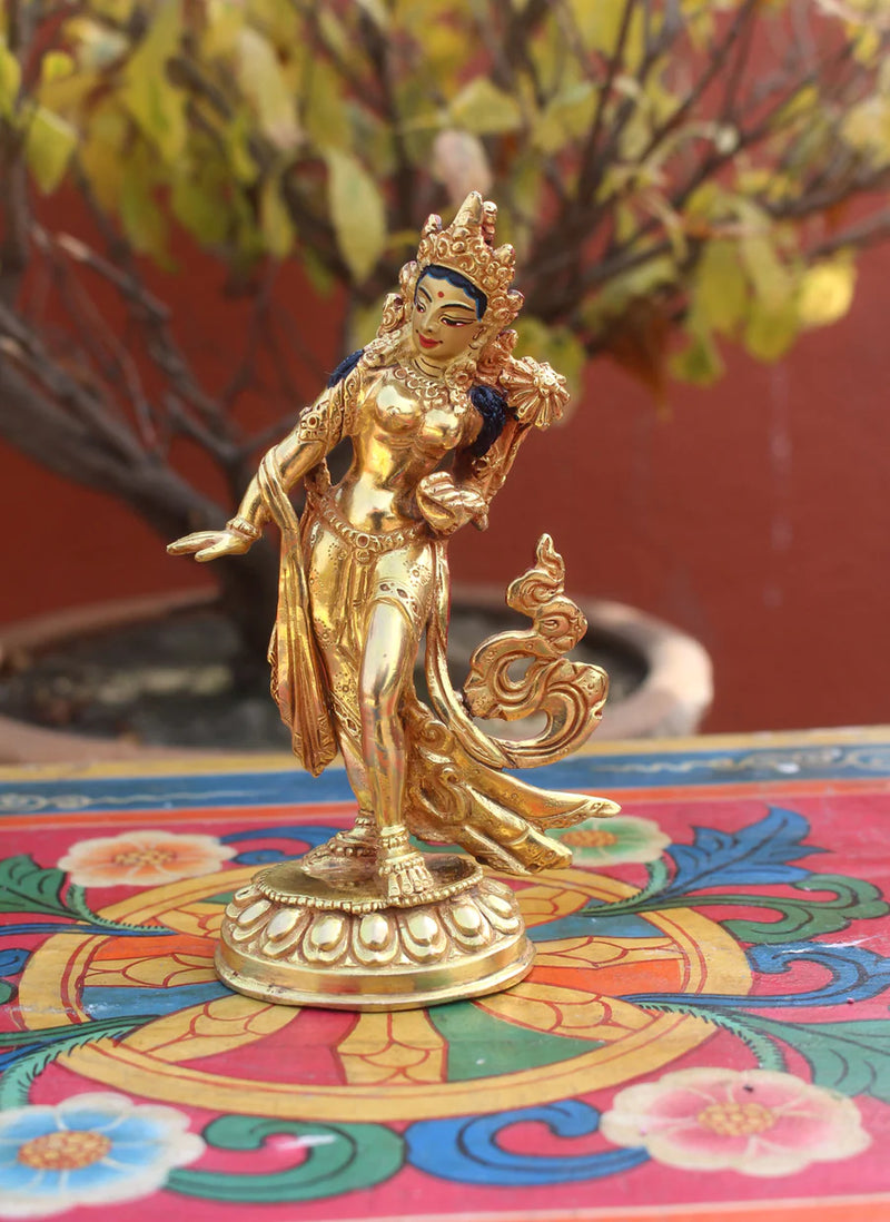 5-Inch Gold-Plated Dancing Tara Statue - Copper Crafted