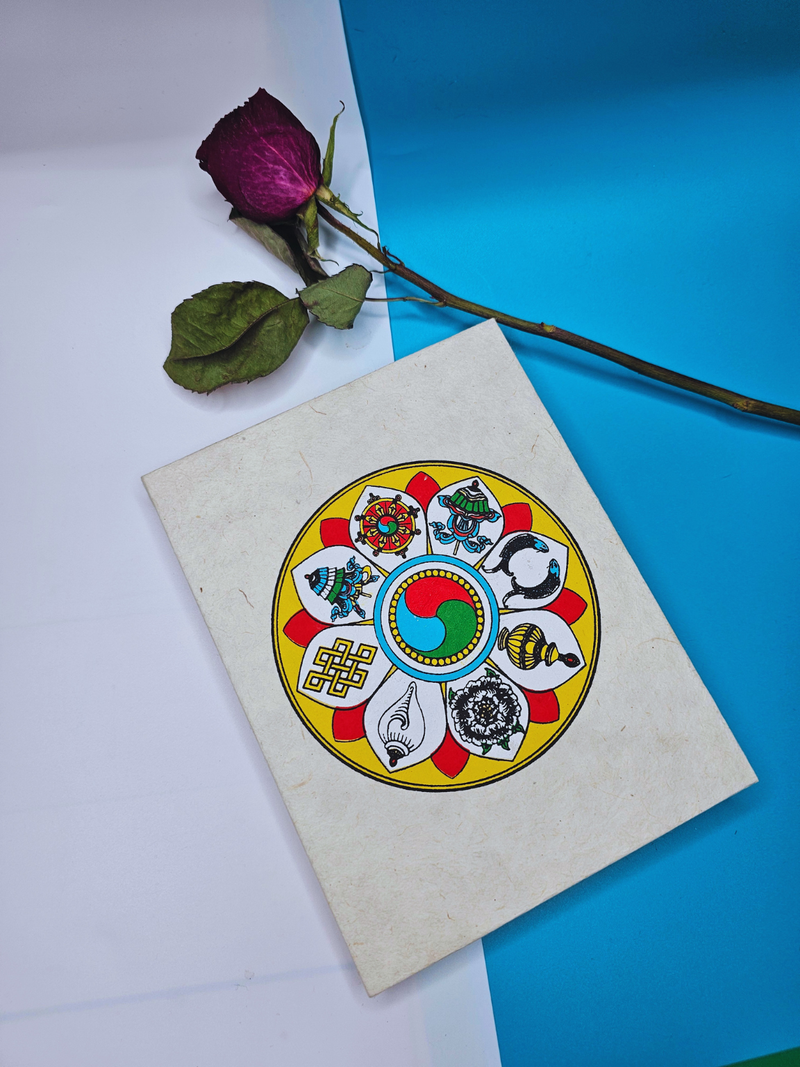 Handmade White Eight Auspicious Symbols Lokta Paper Journal