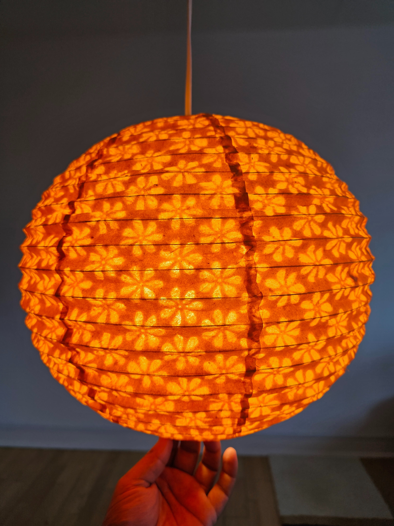 Orange Round Lokta Paper Lampshade – Handmade Nepalese Hanging Light Shade - Circular Lampshades
