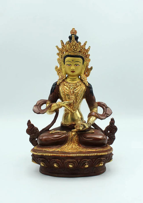 9-Inches Partly Gold Plated Copper Bodhisattva Vajrasattva Statue - Handmade in Nepal