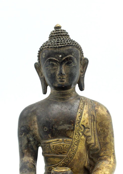 6 Inch Antique Copper Shakyamuni Buddha Statue - Nepal Crafted