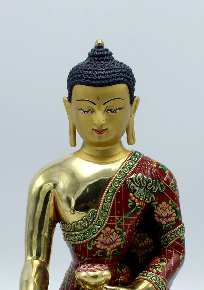 11 Inch Gold Plated Shakyamuni Buddha Statue - Intricately Hand Carved & Painted