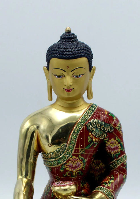 11 Inch Gold Plated Shakyamuni Buddha Statue - Intricately Hand Carved & Painted