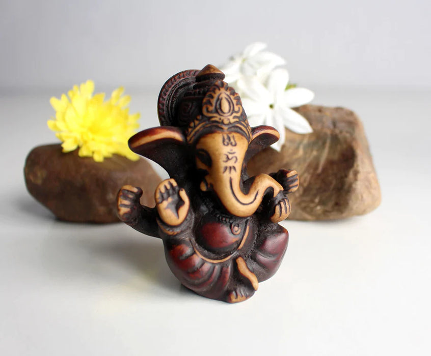 2.5 Inch Baby Ganesh Resin Statue with Red Patina