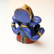 Baby Ganesh Resin Statue - 2.5 Inch Blue Four-Armed Lord of Success - 2