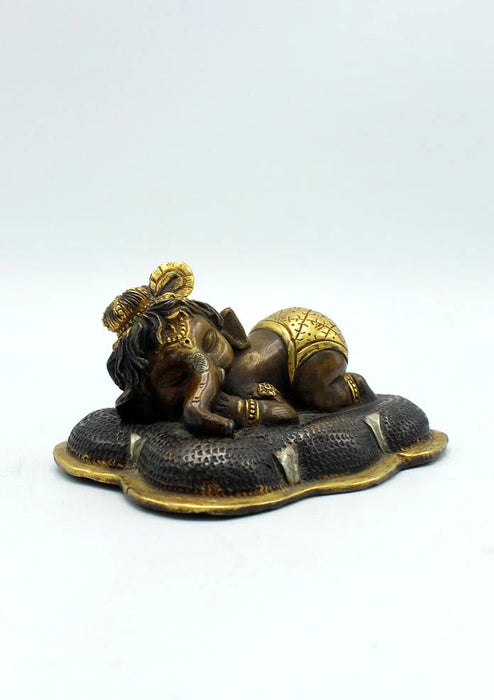 2.2 Inch Sleeping Baby Ganesha Brass Statue - Deity of Beginnings and Obstacle Removal