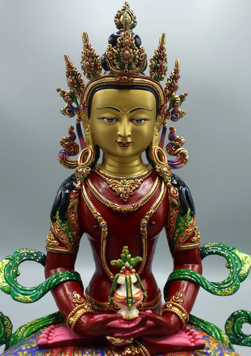 13-Inches Gold Plated Hand Painted Apparmita Buddha Statue - Exquisite Craftsmanship