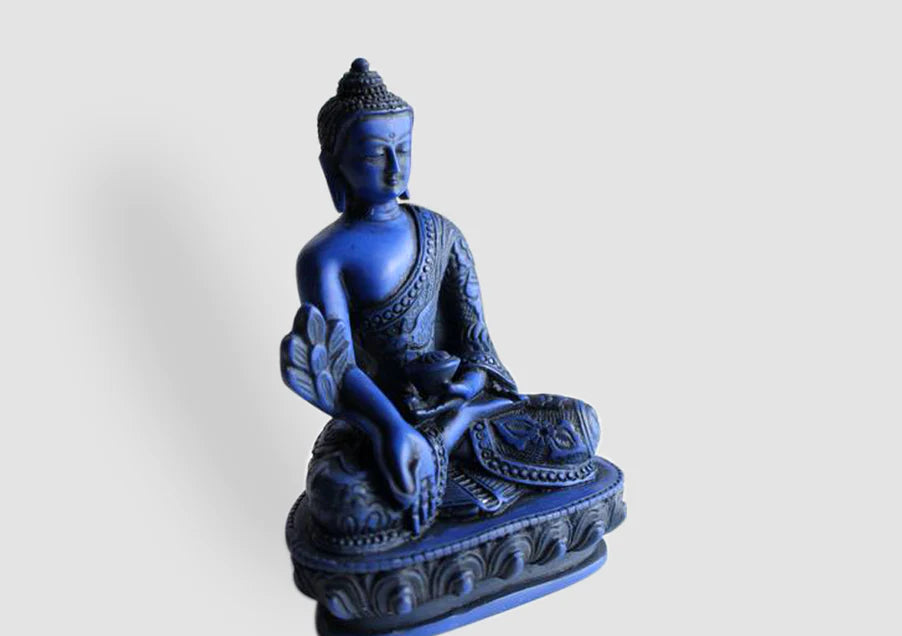 5-Inch Dragon-Carved Resin Medicine Buddha Statue - Blue Color