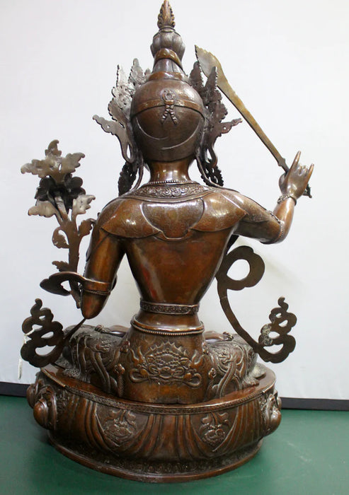 25.5-Inch Handcarved Copper Manjushree Statue - Transcendent Wisdom Sculpture