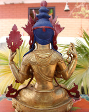 13-Inch Gold-Plated Chenrezig Statue - Intricate Carvings, Masterpiece Craftsmanship