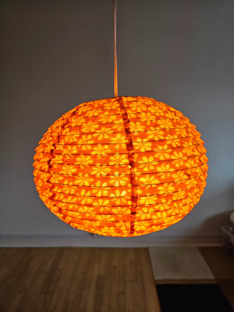 Orange Round Lokta Paper Lampshade – Handmade Nepalese Hanging Light Shade - Circular Lampshades