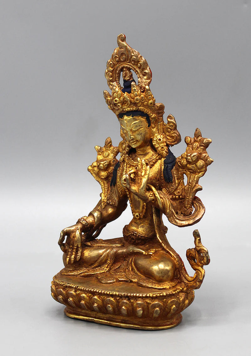 6 Inch Gold Plated White Tara Statue - Handcrafted Nepali Art - 4