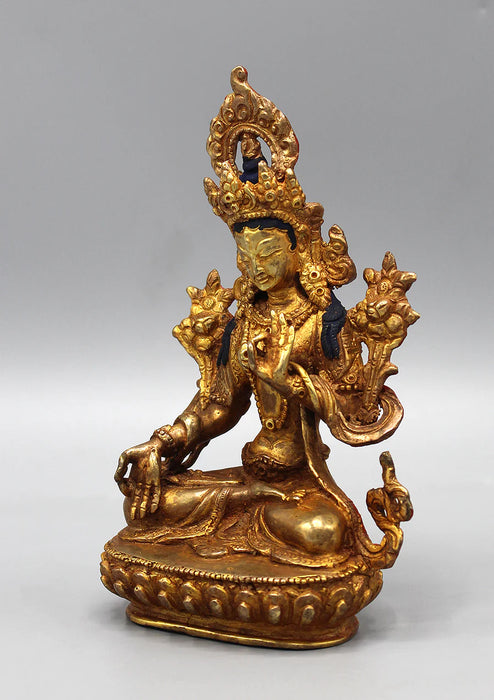 6 Inch Gold Plated White Tara Statue - Handcrafted Nepali Art