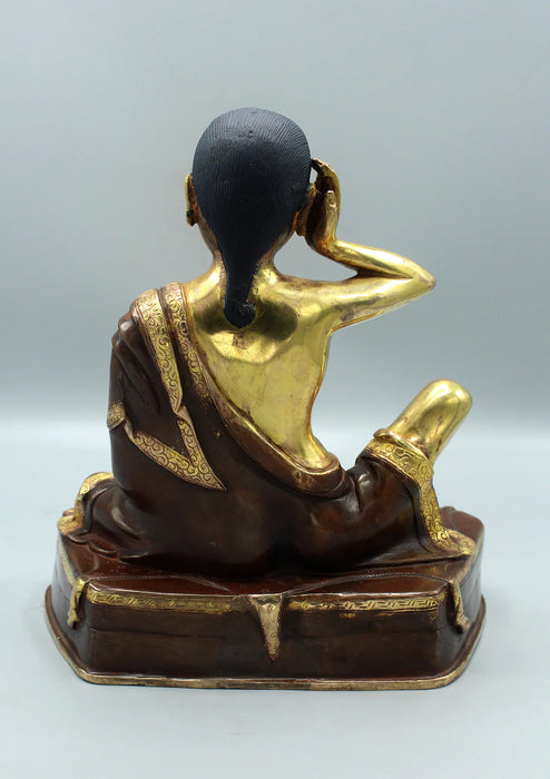 10-Inch Copper Gold Plated Milarepa Statue - Handcrafted Tibetan Yogi Sculpture