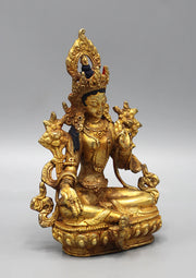 6 Inch Gold Plated Green Tara Statue - Handcrafted in Nepal - 4