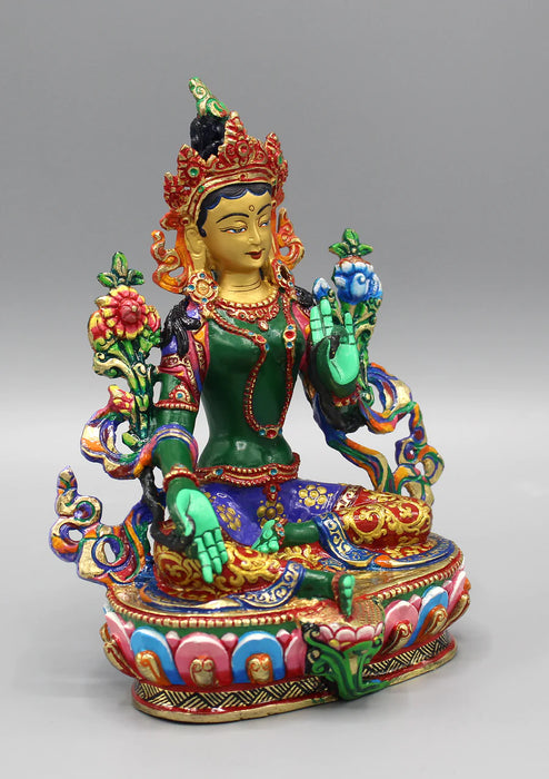 6 Inch Green Tara Hand Painted Statue - Beautifully Crafted and Symbolically Powerful