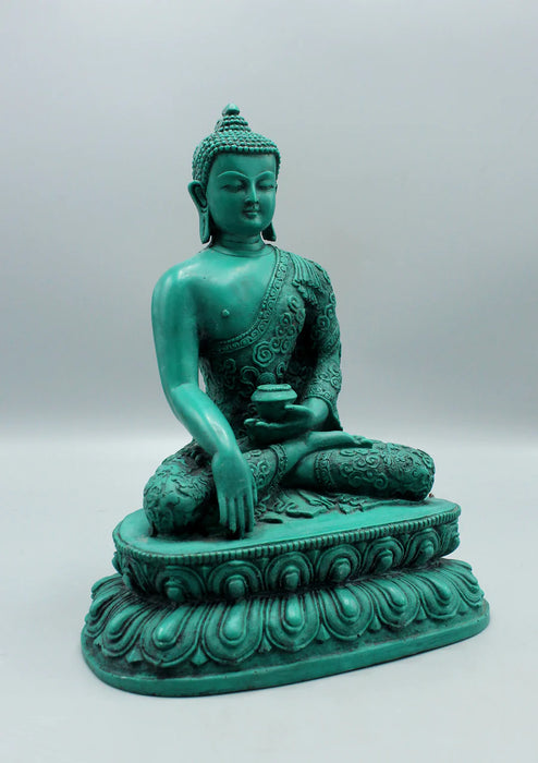 9-Inch Handmade Resin Shakyamuni Buddha Statue in Green