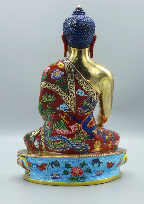 9 Inch Gold Plated Shakyamuni Buddha Statue - Hand-Painted Copper Sculpture