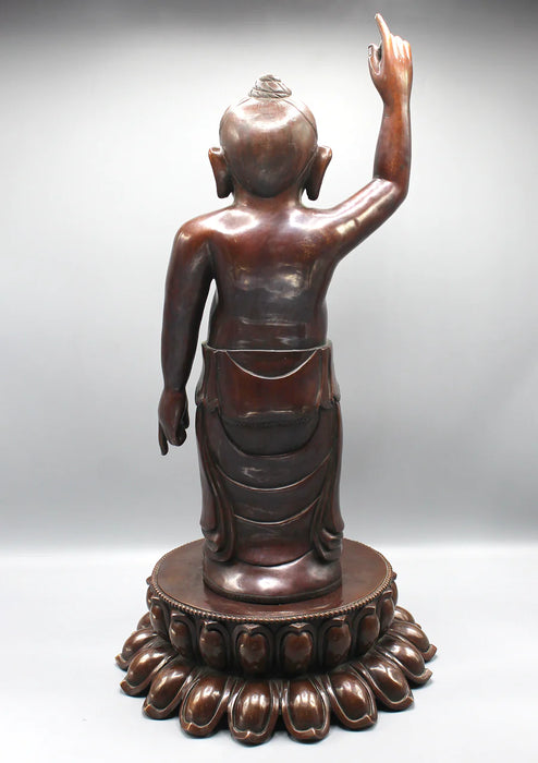 25 Inch Copper Oxidized Standing Buddha Statue