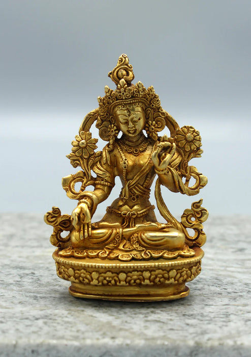 3.5-Inch Gold Plated Tibetan White Tara Statue - Elegant Copper Sculpture