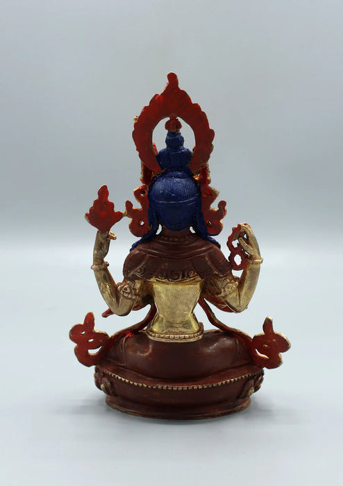 6.5-Inch Gold Plated Chenrezig Statue - Four-Armed Buddha of Compassion"