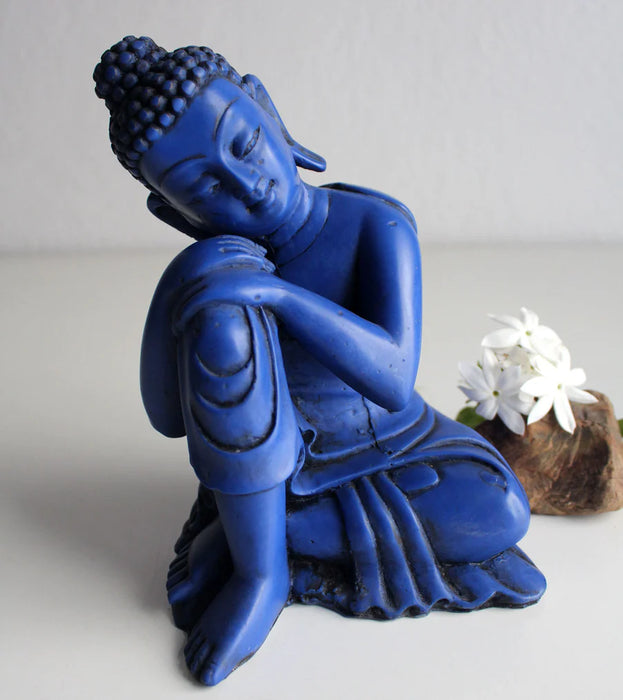 Lapis Blue Resin Resting Buddha Statue 7.5 Inch - Handcrafted Serenity