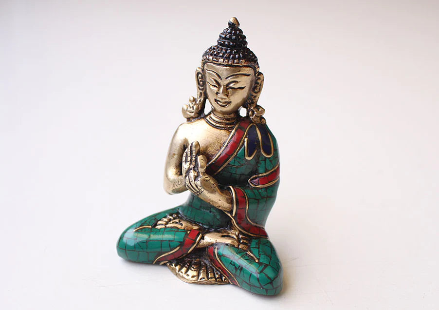 3-Inch Vairocana Buddha Brass Statue with Jeweled Robe