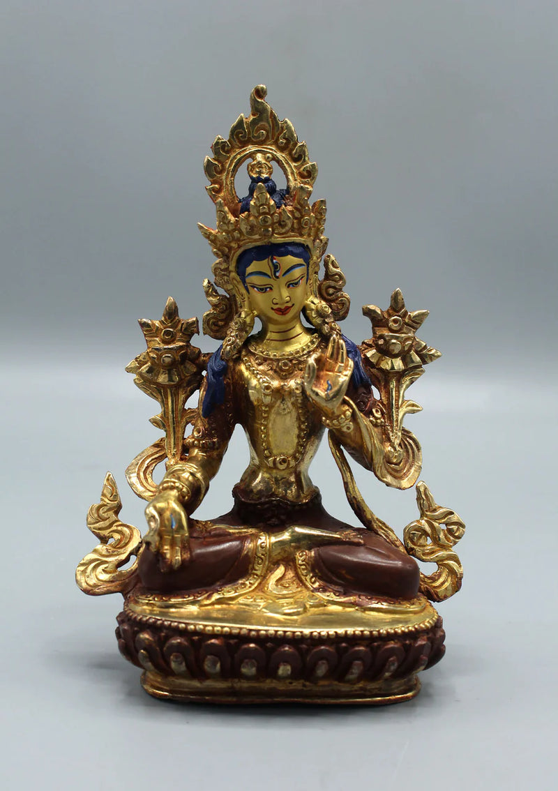 6-Inch Gold Plated White Tara Statue - Unique Artistry - 5