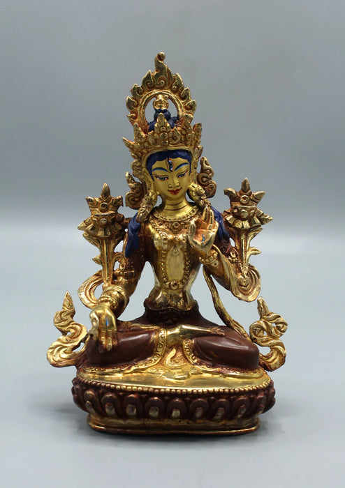 6-Inch Gold Plated White Tara Statue - Unique Artistry