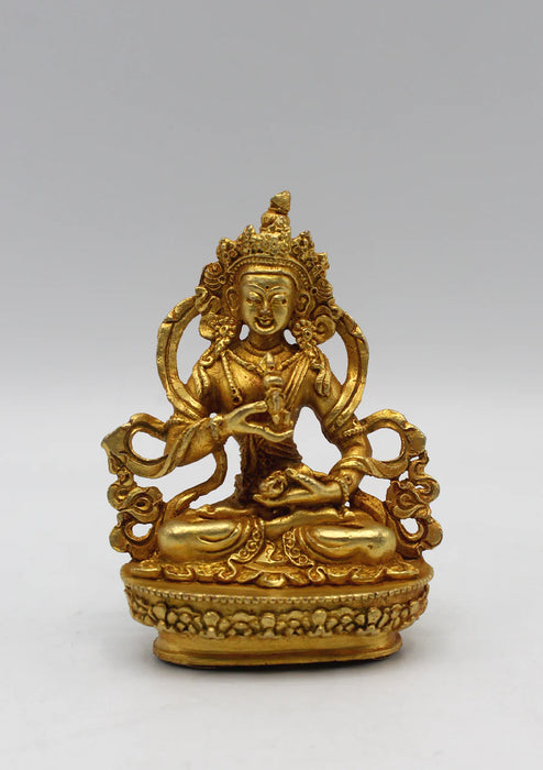 3.5" Gold Plated Tibetan Vajrasattva Statue - Sacred Symbol of Compassion