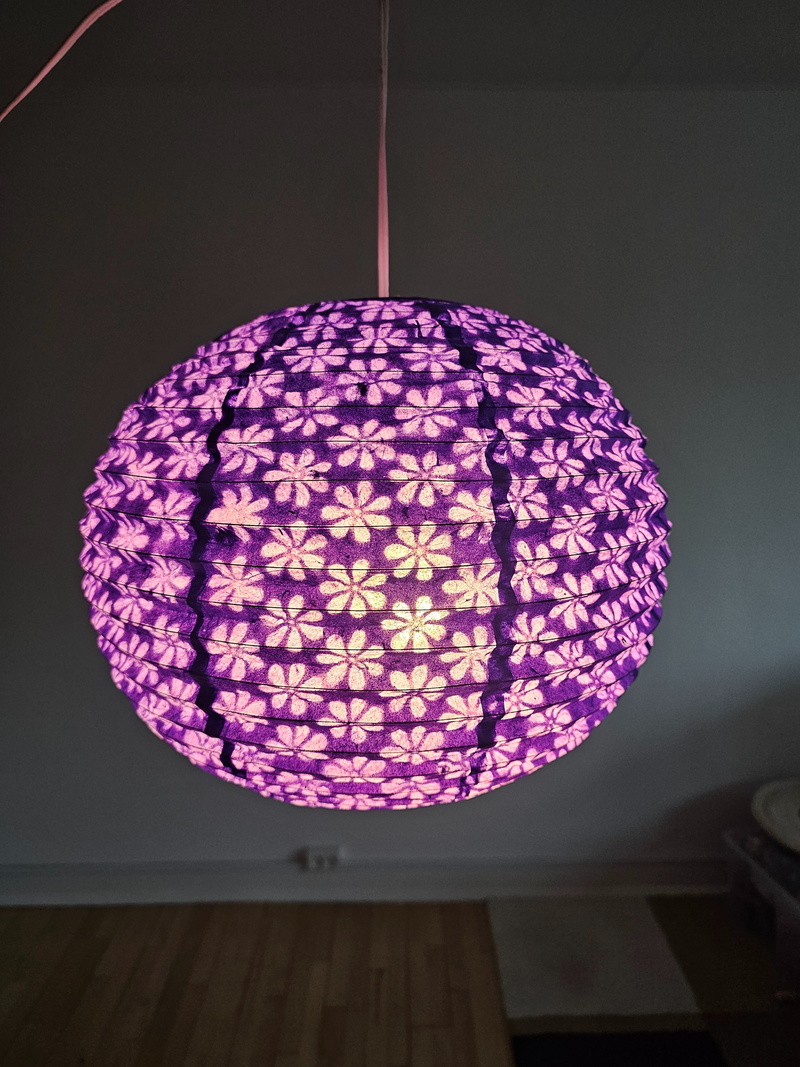 Purple Round Lokta Paper Lampshade – Handmade Nepalese Hanging Light Shade - Circular Lampshades