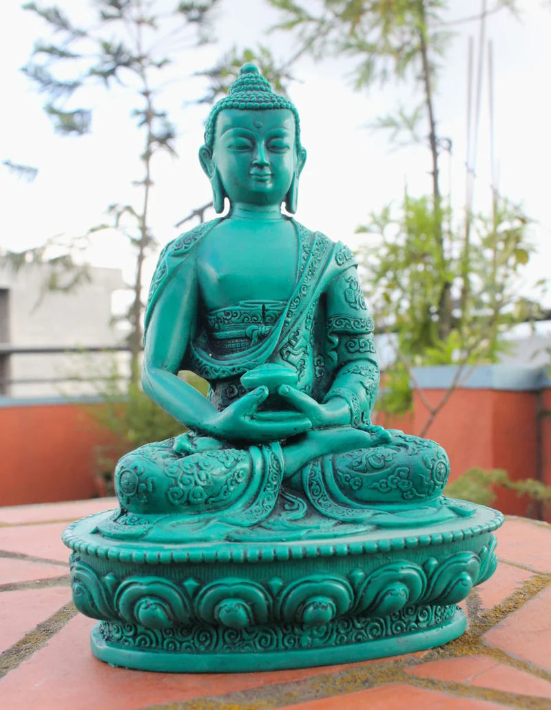 Turquoise Amitabha Buddha Resin Statue - Handmade, and Exquisite - 3