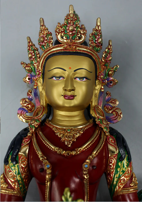 13-Inches Gold Plated Hand Painted Apparmita Buddha Statue - Exquisite Craftsmanship