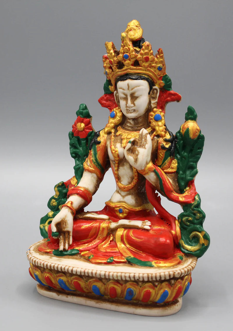 5.8 Inch Handpainted White Tara Resin Statue - Compassion Goddess Nepal - 3