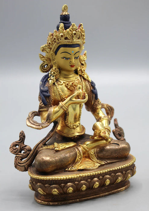 6 Inch Partly Gold Plated Copper Vajrasattva Statue - Handmade in Nepal