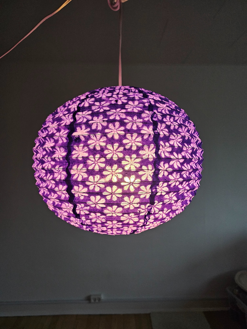 Purple Round Lokta Paper Lampshade – Handmade Nepalese Hanging Light Shade - Circular Lampshades