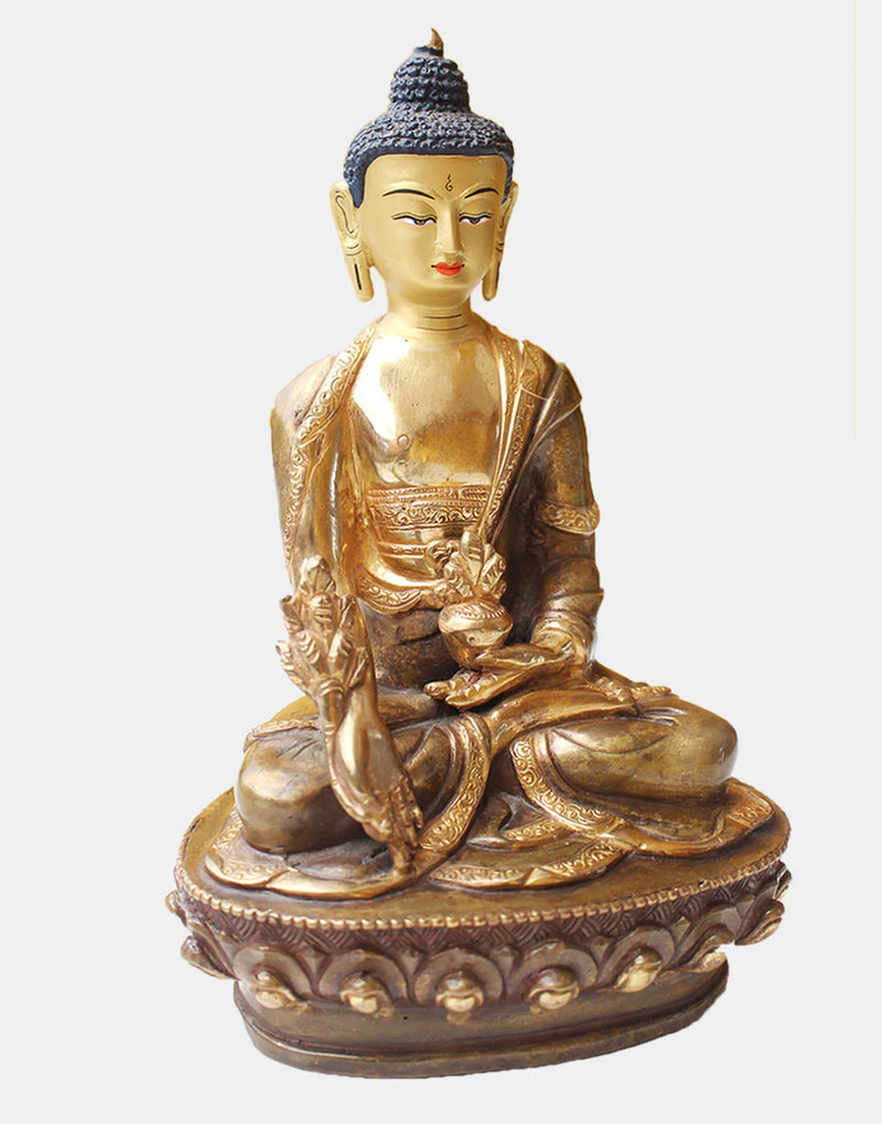 8 Inch Gold Plated Healing Buddha Statue on Lotus Base - Handcrafted in Patan, Nepal - 3