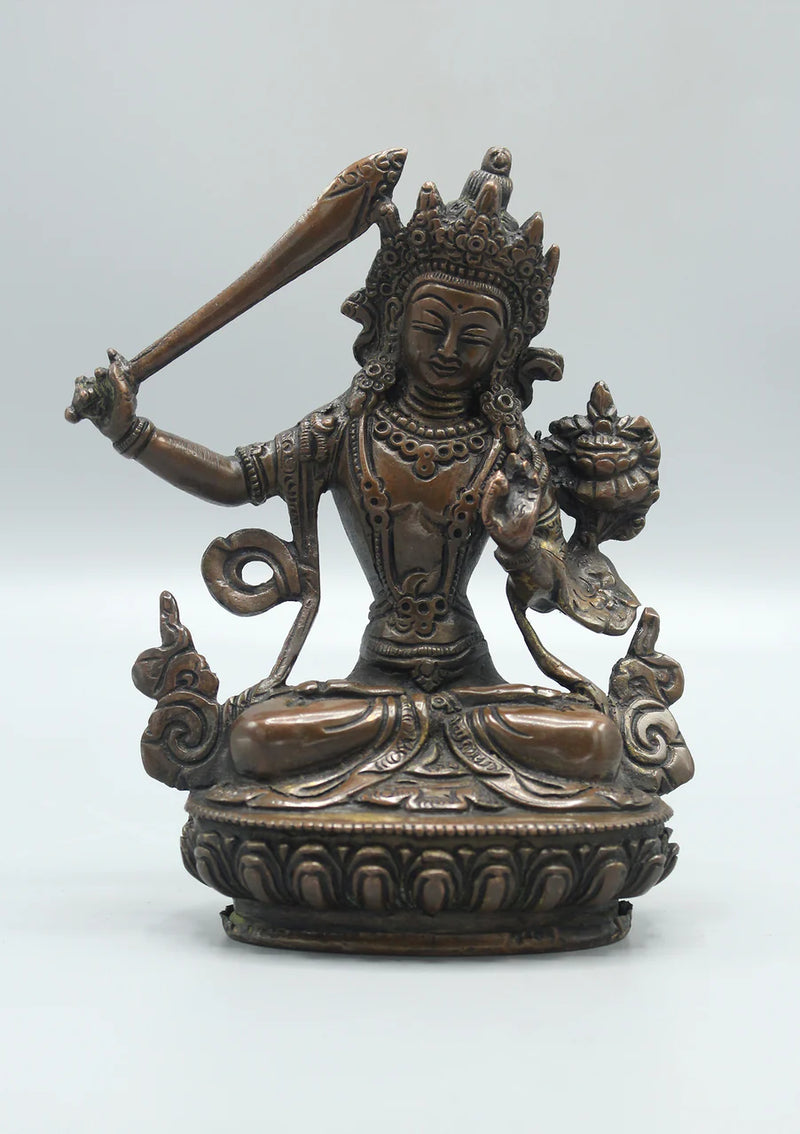 6-Inch Copper Manjushree Bodhisattva Statue - Handmade Traditional Craftsmanship - 5