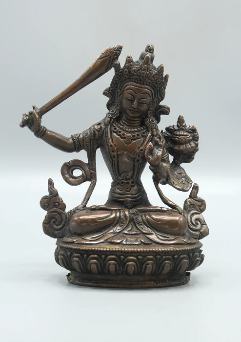 6-Inch Copper Manjushree Bodhisattva Statue - Handmade Traditional Craftsmanship