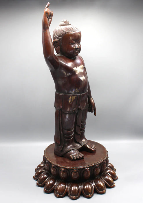 25 Inch Copper Oxidized Standing Buddha Statue