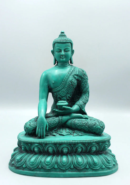 9-Inch Handmade Resin Shakyamuni Buddha Statue in Green