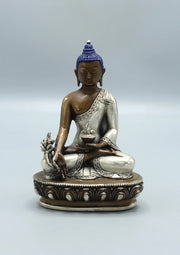 5.5-Inch Copper Medicine Buddha Statue with Silver Robe - Authentic Nepalese Craftsmanship - 5