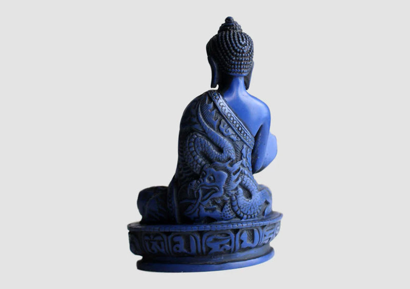 5-Inch Dragon-Carved Resin Medicine Buddha Statue - Blue Color