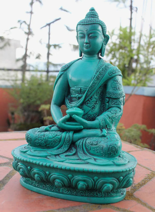 Turquoise Amitabha Buddha Resin Statue - Handmade, and Exquisite