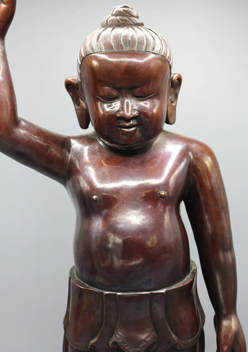 25 Inch Copper Oxidized Standing Buddha Statue