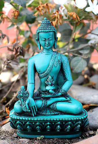 5-Inch Resin Healing Buddha Statue - Green Medicine Buddha