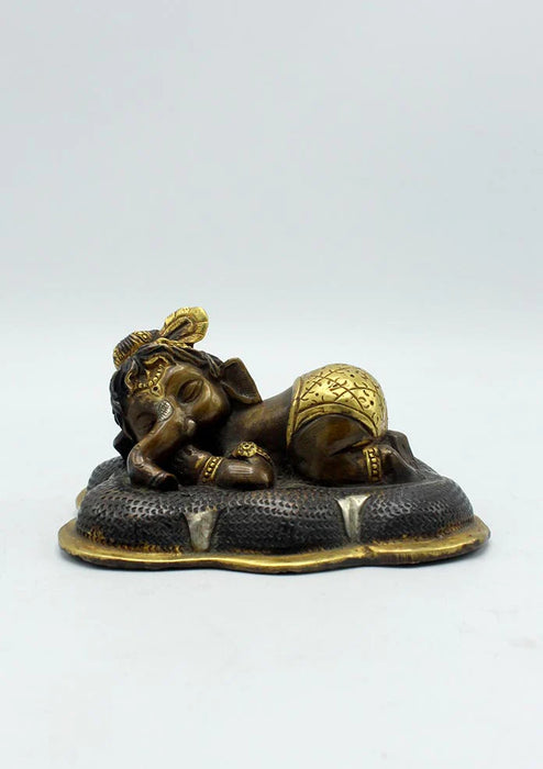 2.2 Inch Sleeping Baby Ganesha Brass Statue - Deity of Beginnings and Obstacle Removal