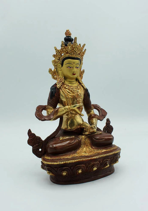 9-Inches Partly Gold Plated Copper Bodhisattva Vajrasattva Statue - Handmade in Nepal