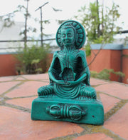 Green Emaciated Meditating Buddha Resin Statue - Handmade Serenity - 4