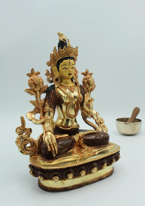 8-Inch Gold-Plated White Tara Statue - Unique Handcrafted Copper Sculpture